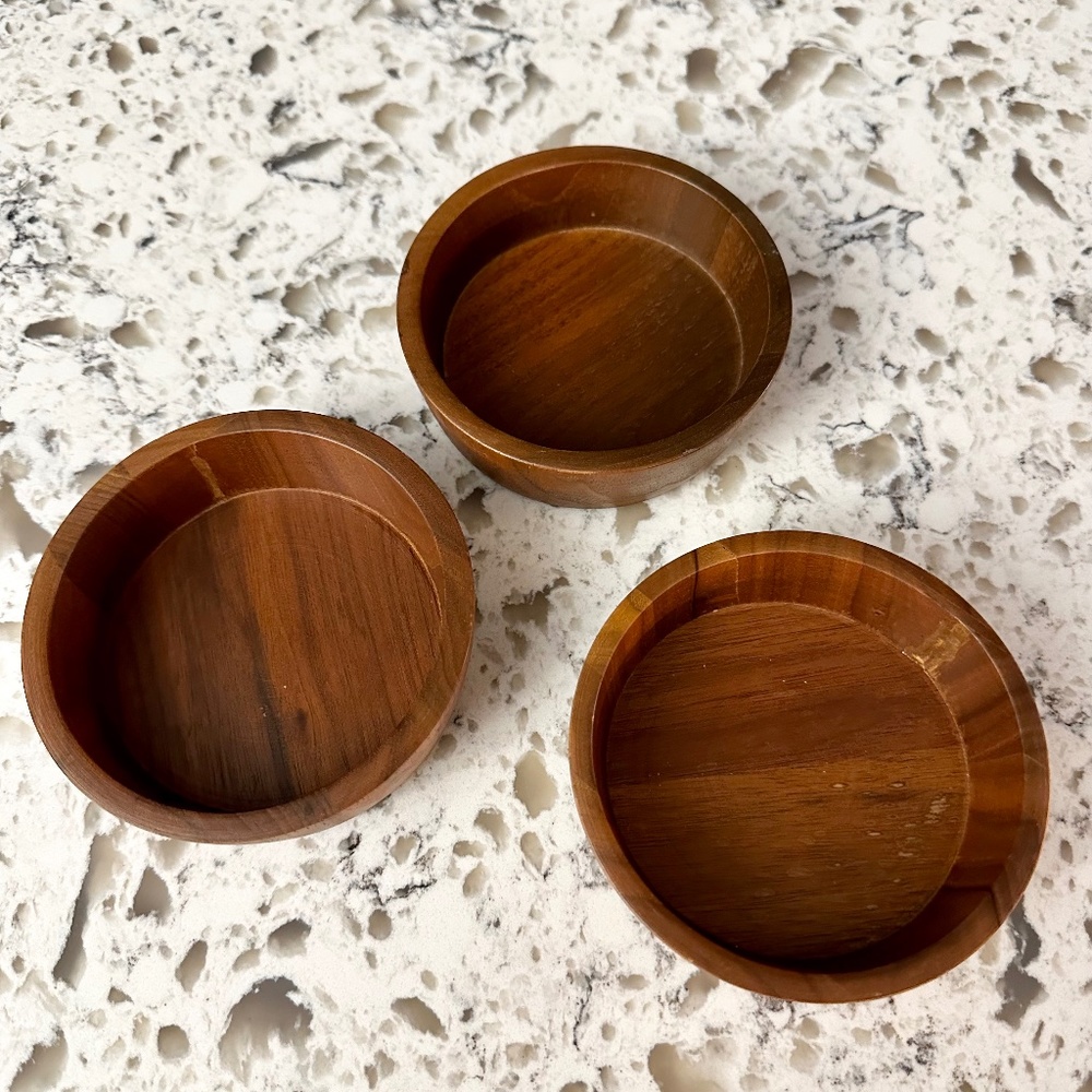 Classy set of 3 solid wood dresser or desk accessory holders